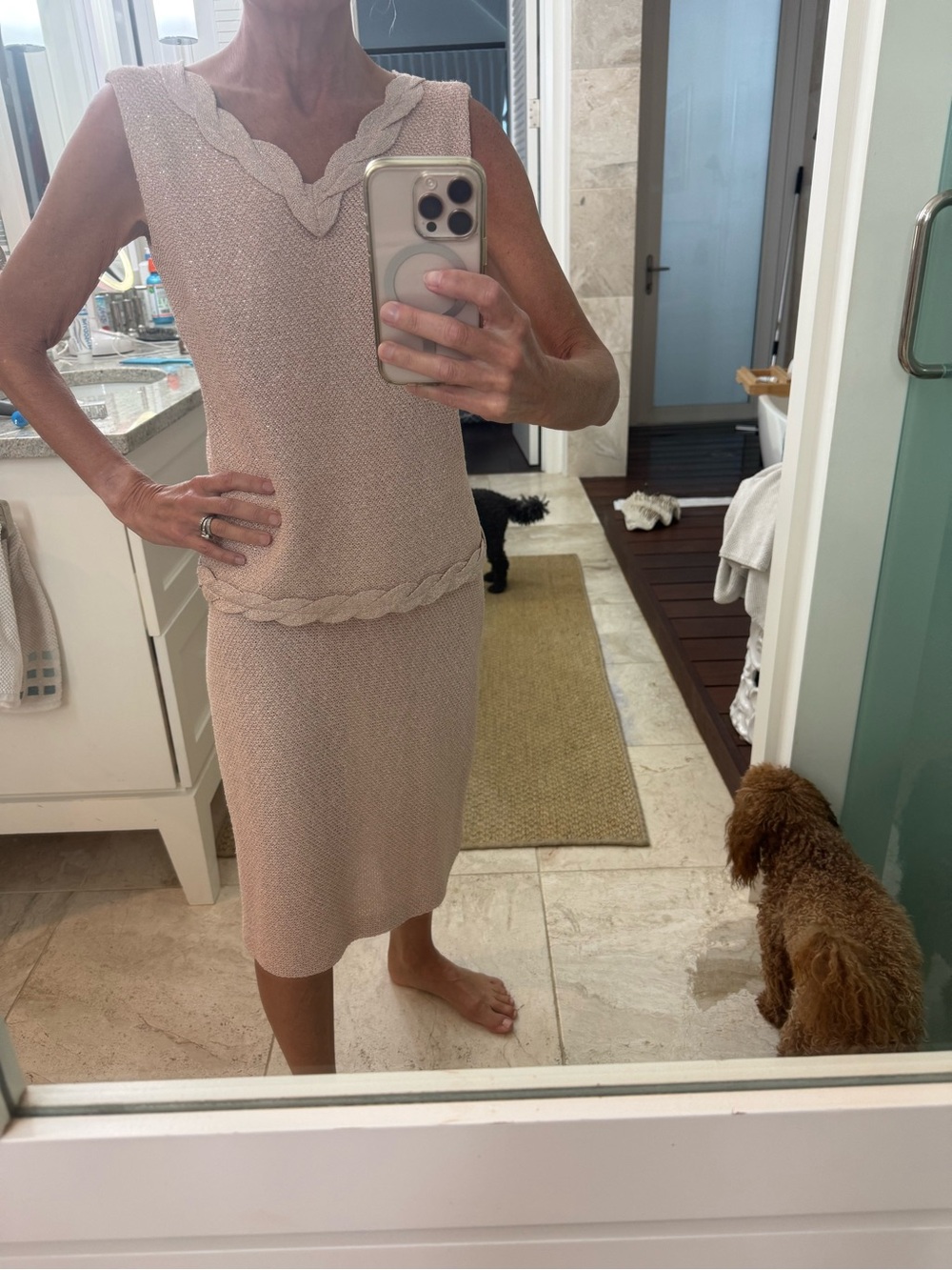 Vintage Knit Sleeveless Blush Pink Two-Piece Dress Set